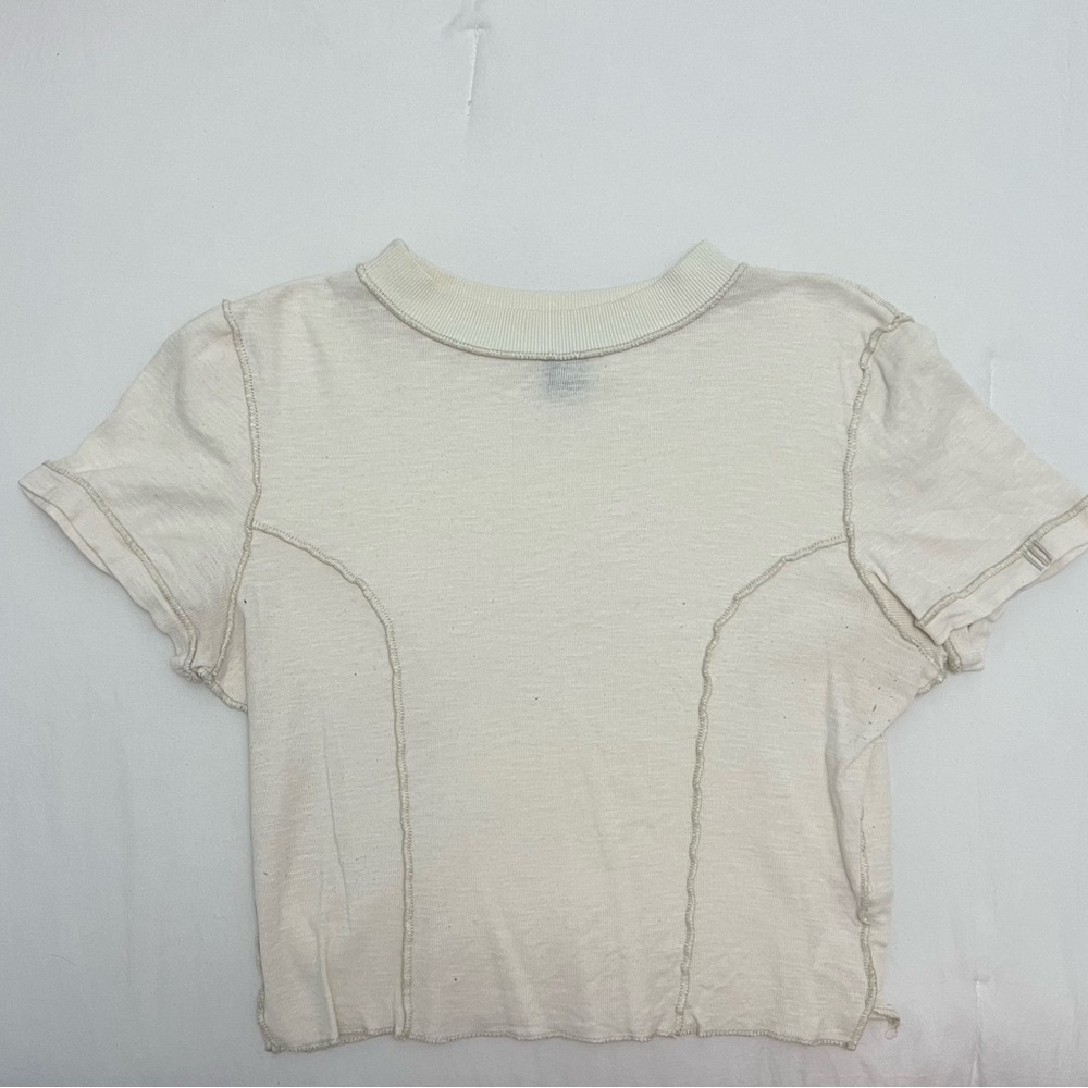 Urban Outfitters Cream Puff Sleeve Polo Crop Tee